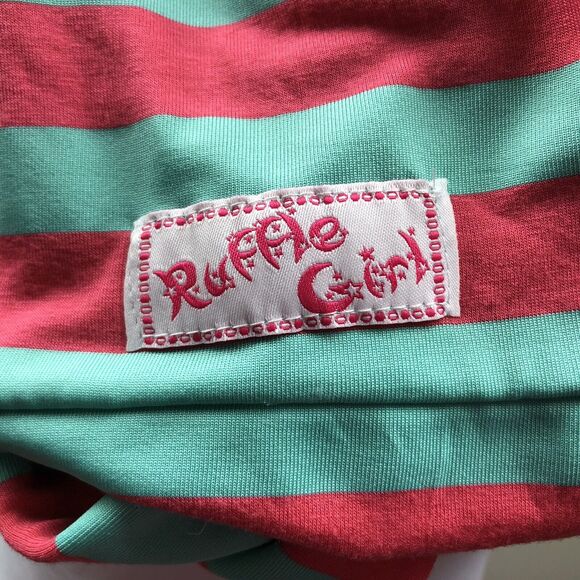 Ruffle Girl Infinity Scarf Kid's Fashion Scarf Pink & Green Stripe Stretch Soft - Picture 2 of 10